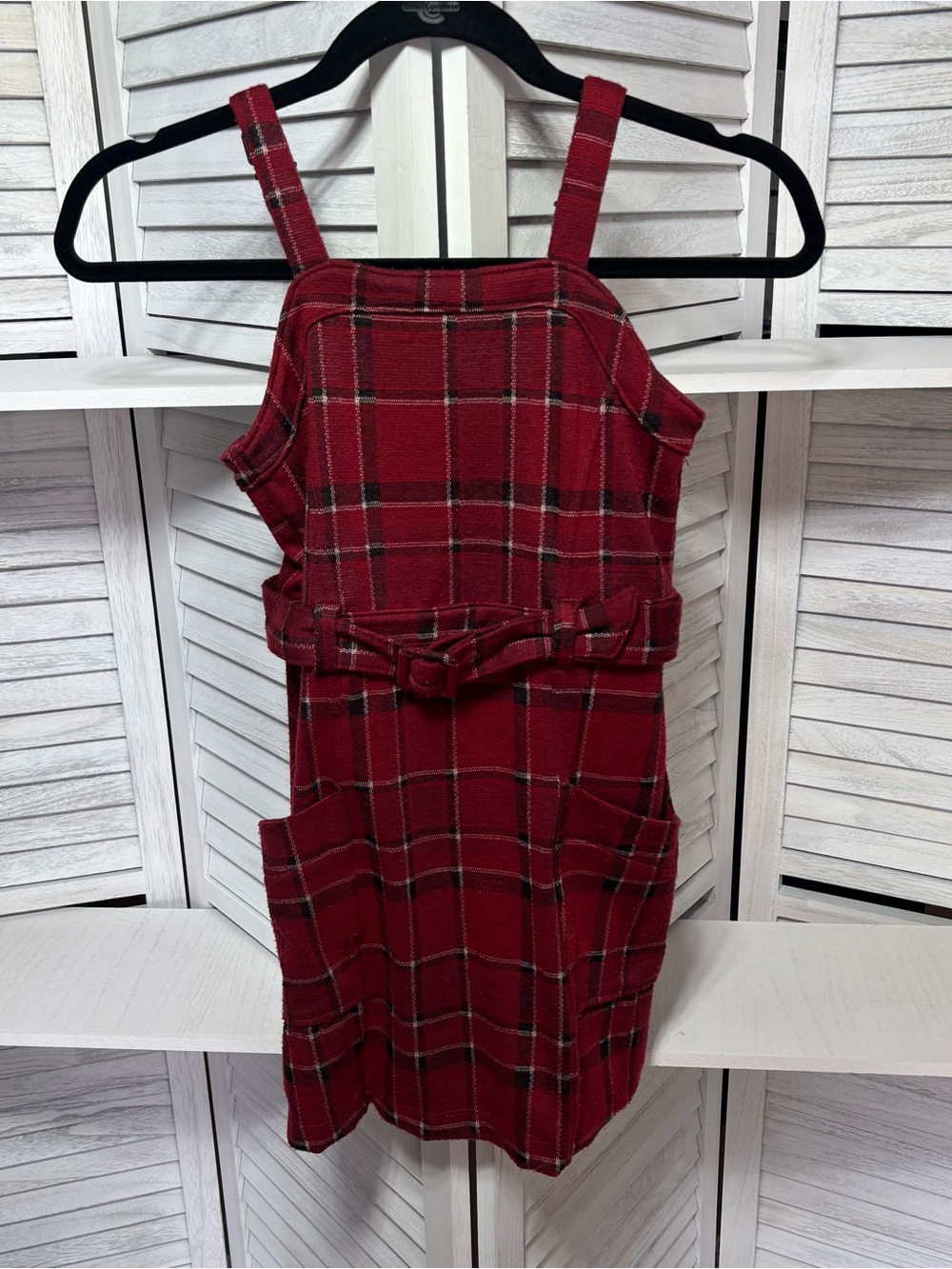 Abercrombie Kids Plaid Overall Dress Girls 7/8 Red Utility Pockets